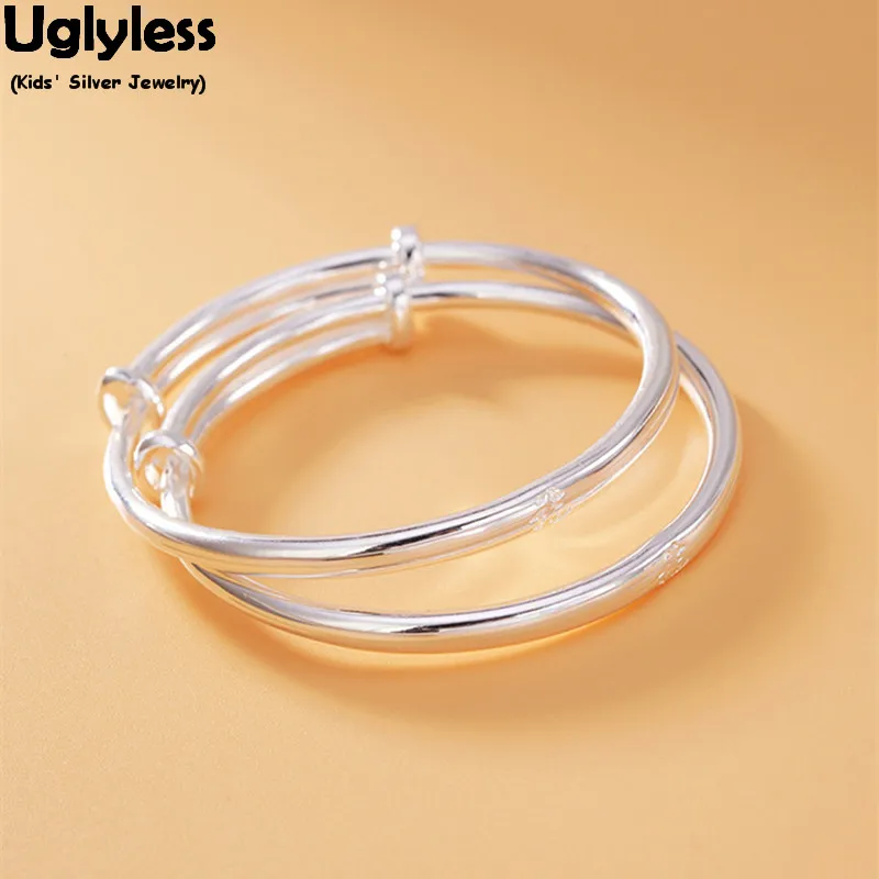 

Uglyless 1pair Glossy Push-pull Childrens Silver Bangles Adjustable China Chic Knot Bangle 99.9% Full Silver Babies Fine Jewelry