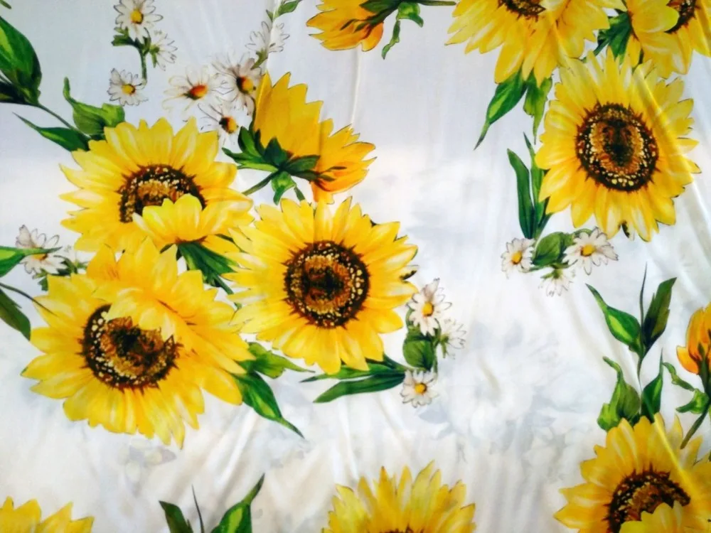 Tissu Couture Wide Cloth Super High Digital Print Sun Flowers Floral Satin Crepe 100%Natural Silk Fabrics For Dress Dubai Fabric