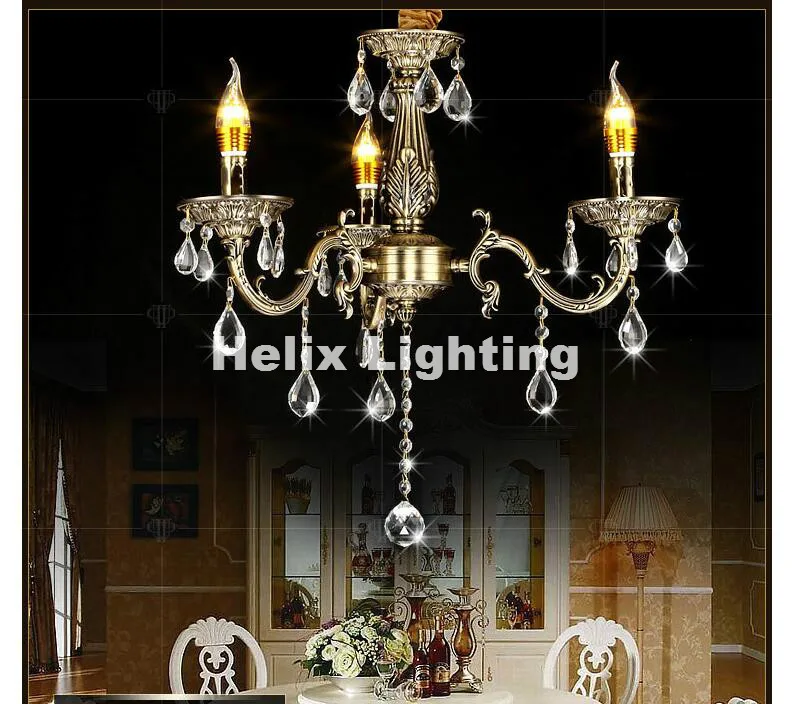 Free Shipping  Antique Brass Color Crystal Chandelier Lingting Decora Luxurious E14 AC Crystal Lamp Lustre Suspension Lighting