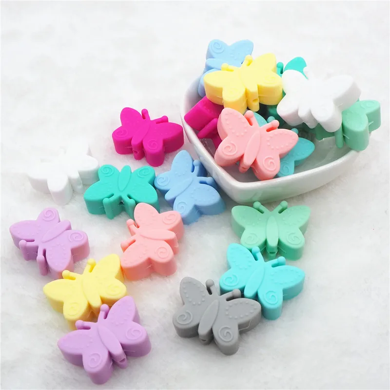 

Chenkai 10pcs BPA Free Silicone Butterfly Teether Beads DIY Baby Animal Teething Montessori Sensory Jewelry Making Toy Beads