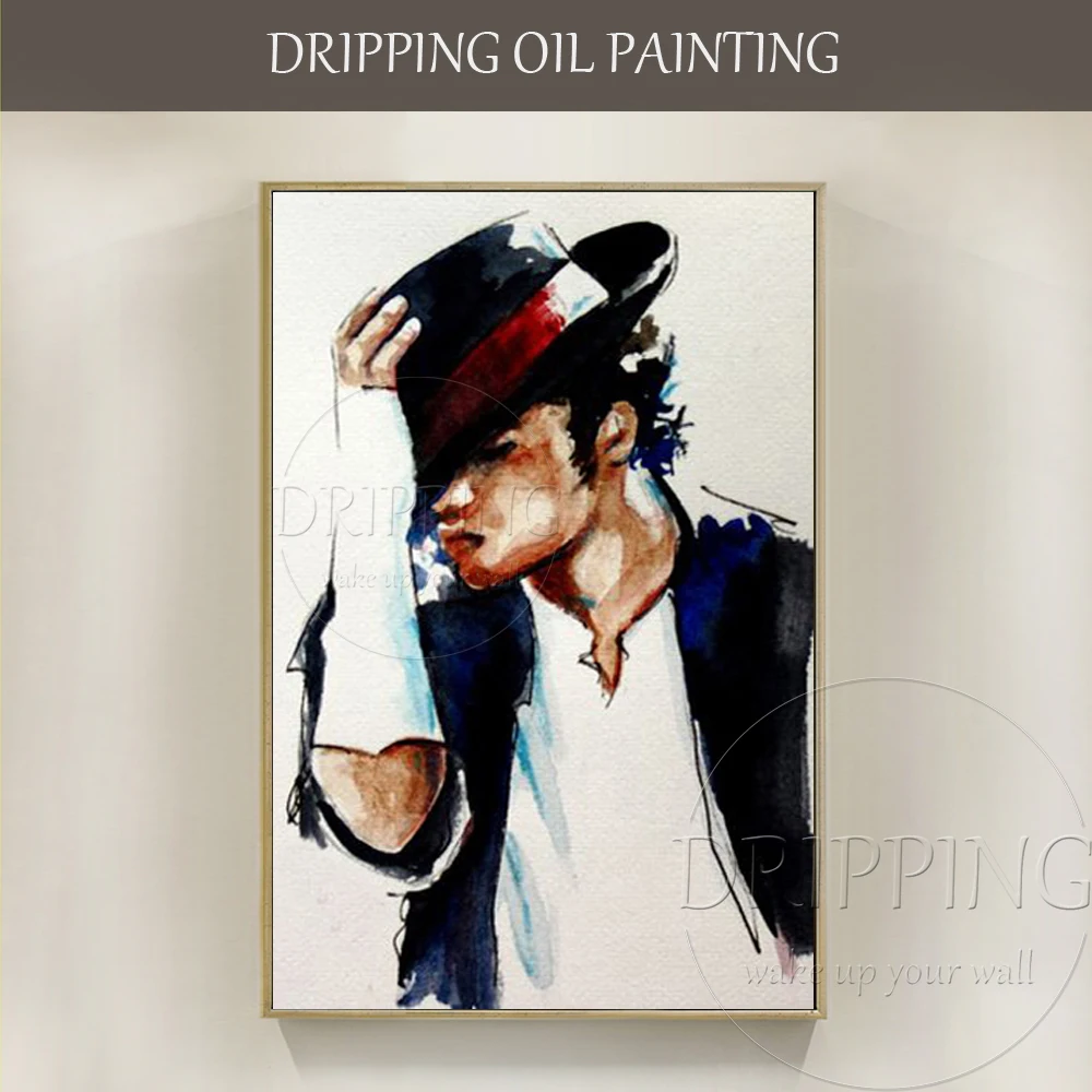 Hand-painted Super Star Singer Michael Jackson Oil Painting on Canvas Handmade Pop King Michael Jackson Portrait Oil Painting