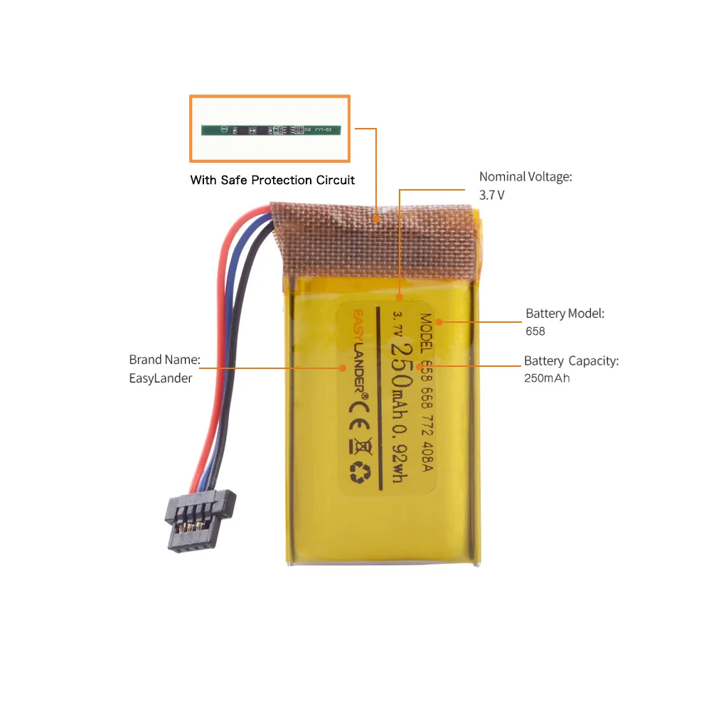 القيادة مسجل 3.7V 250mAh قابلة للشحن ليثيوم بوليمر بطارية ل DVR ميو mivue 368A 526 528 538 536 408A 658 668 688 772 790