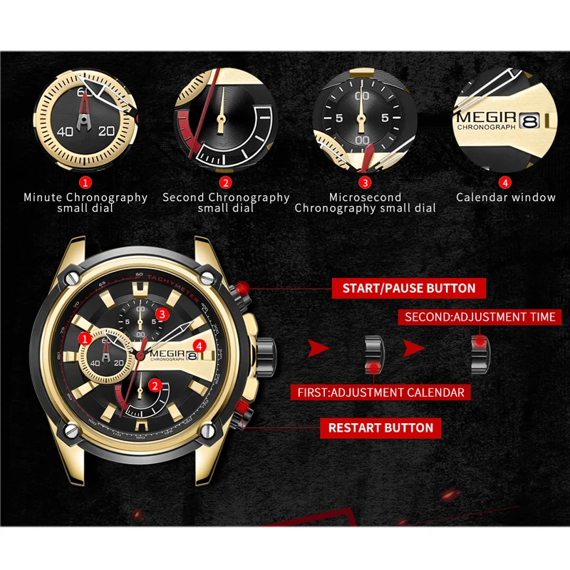 Top Brand MEGIR Watch Men Sport Business Chronograph Silicone Strap Quartz Mens Watches +Bracelet Set Men\'s Military Wrist Watch