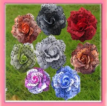 

41/2'' rose flower with dot net alligator hair clip and brooch pin