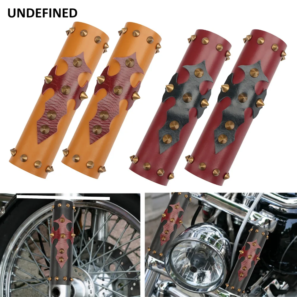 

Universal Front Fork Cover Protector Shock Absorber Guard Leather Fork w/ Spikes For Harley Honda Suzuki Yamaha YZF CRF 39-41mm