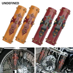 Universal Front Fork Cover Protector Shock Absorber Guard Leather Fork w/ Spikes For Harley Honda Suzuki Yamaha YZF CRF 39-41mm