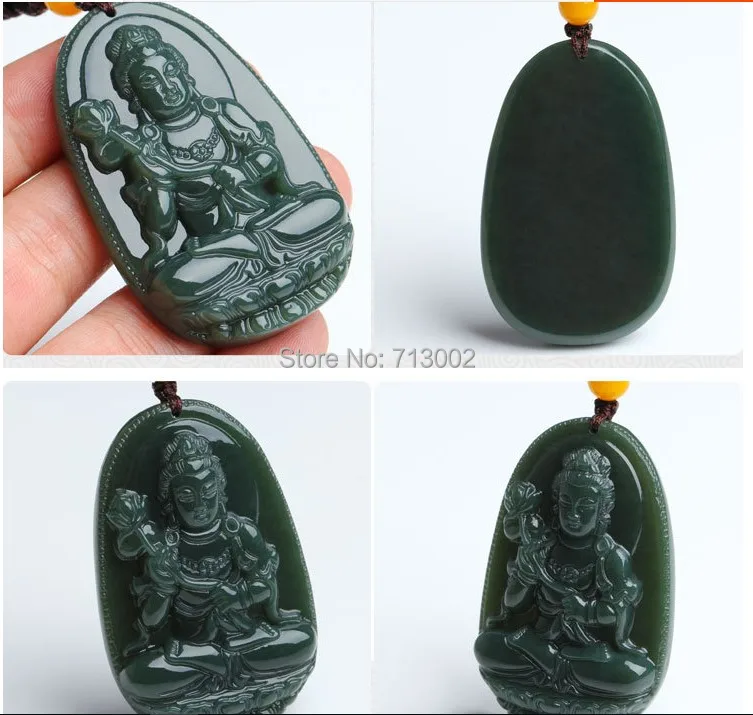 Handwork Carven gray jade Green jadite Buddha Pendant Amulet Mahasthamaprapta TALISMAN