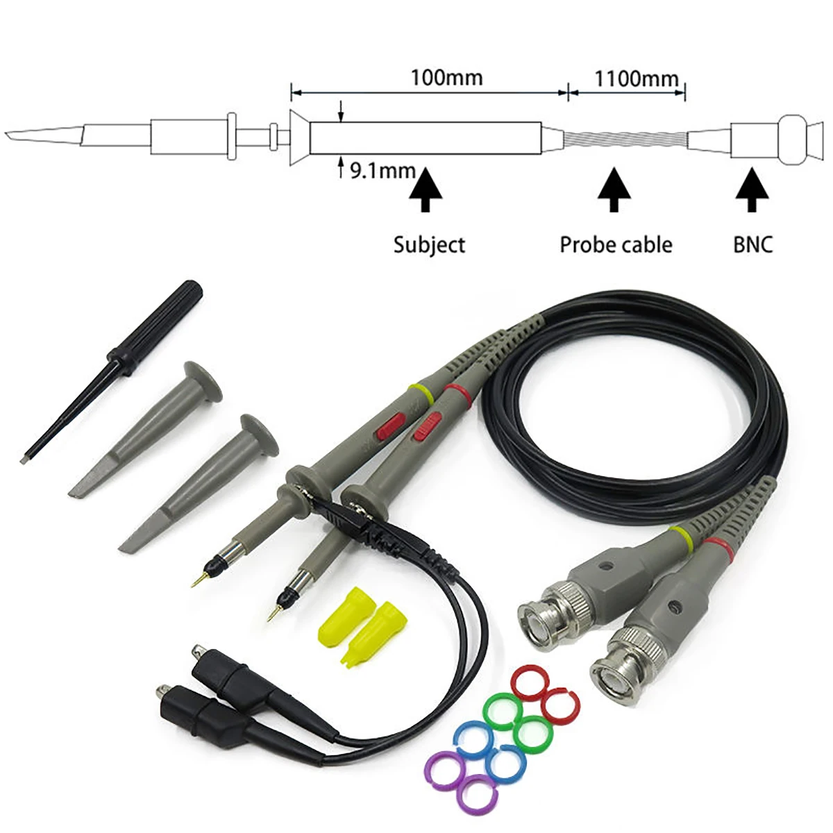 2pcs/set DIY 100MHz Oscilloscope Scope Analyzer Clip Probe Test Leads For HP Tektronix