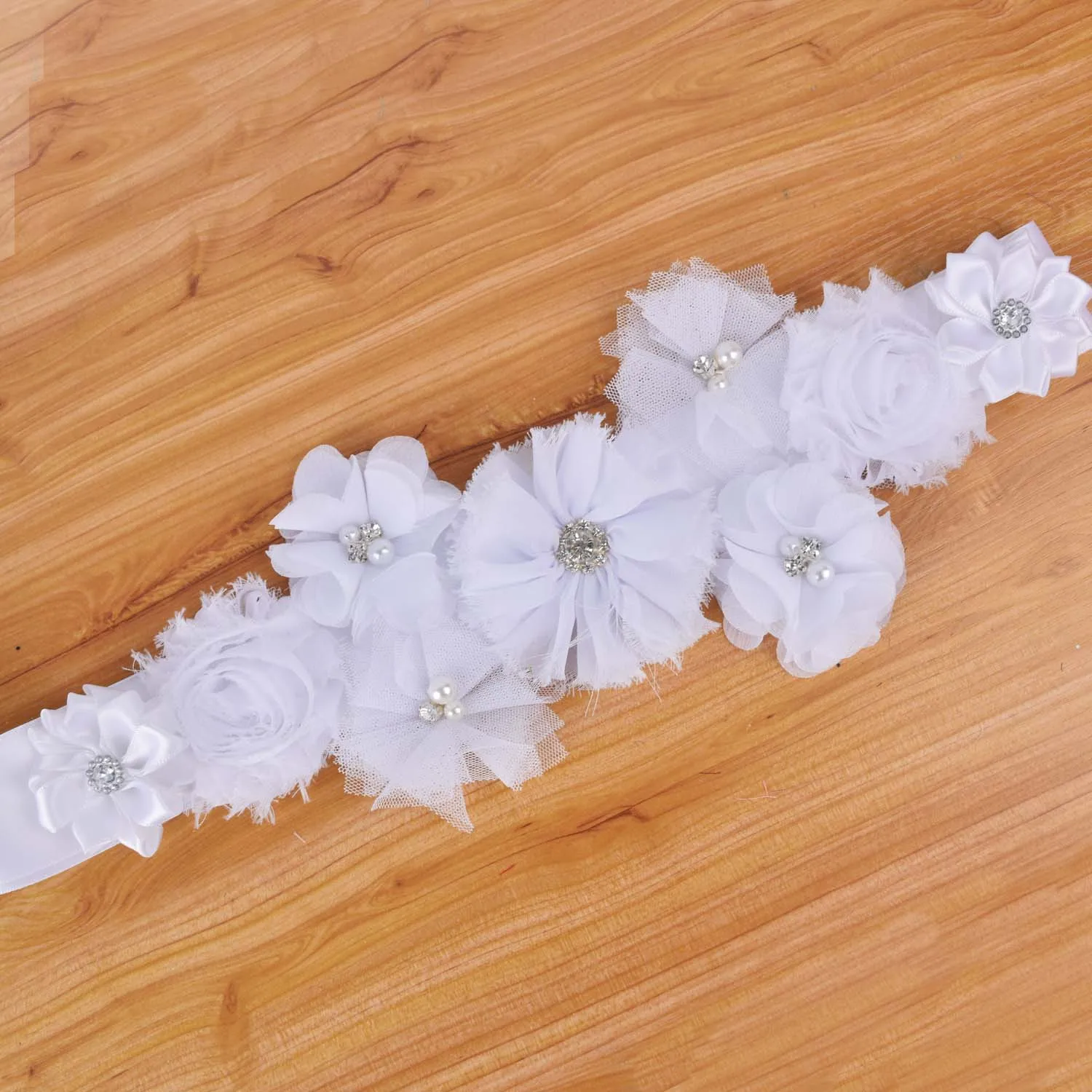 Pure White Floral Maternity Sash Pregnancy Belly Belt Photo Props Gift Baby Shower Party Photography Props Waistband