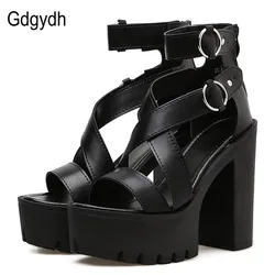 GDGYDH − Sandales d'été à semelle solide, chaussures à bout ouvert, talons hauts, mode, boucle, de gladiateur, pour femmes