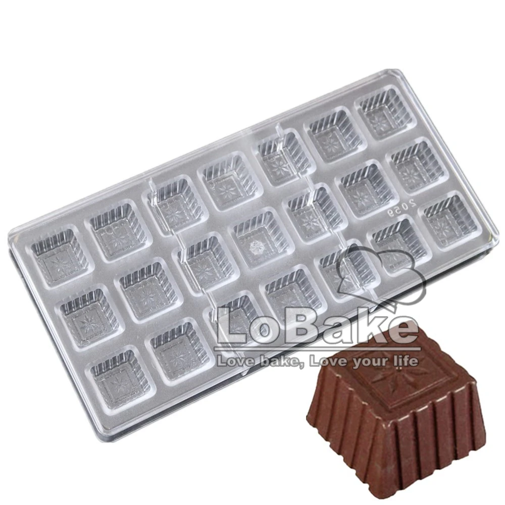 21 cavities square cube with flowers shape heavy PC Polycarbonate chocolate ice cube mold mooncake mould for bakery