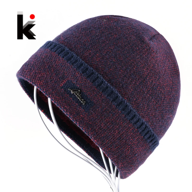 Winter Hat Thick Knitted Skullies Beanies Men Double Layer Keep Warm Knitting Hats For Men Add Velvet Caps Boy Touca