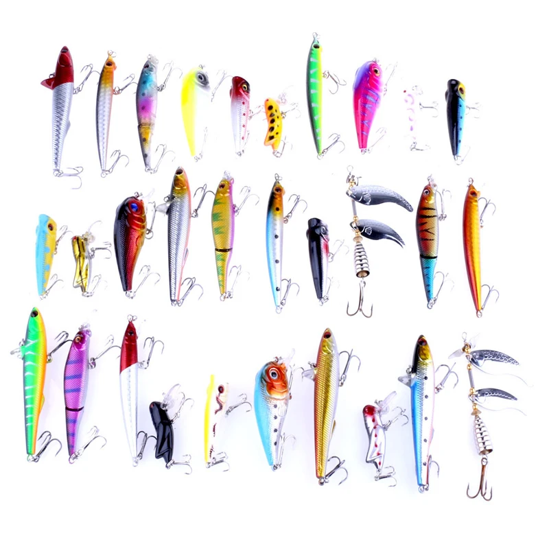 Lot 30pcs Minnow Fishing Lure Pesca Hooks Fish Wobbler Tackle Crankbait Spoon Artificial Japan Hard Bait Swimbait Set