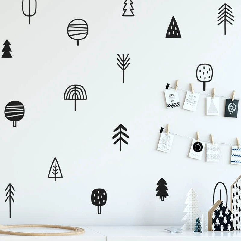 Cute Woodland Pine Tree Wall Decals Nursery Art Decor Forest Vinyl Wall Stickers Kids Bedroom Natural Decoration