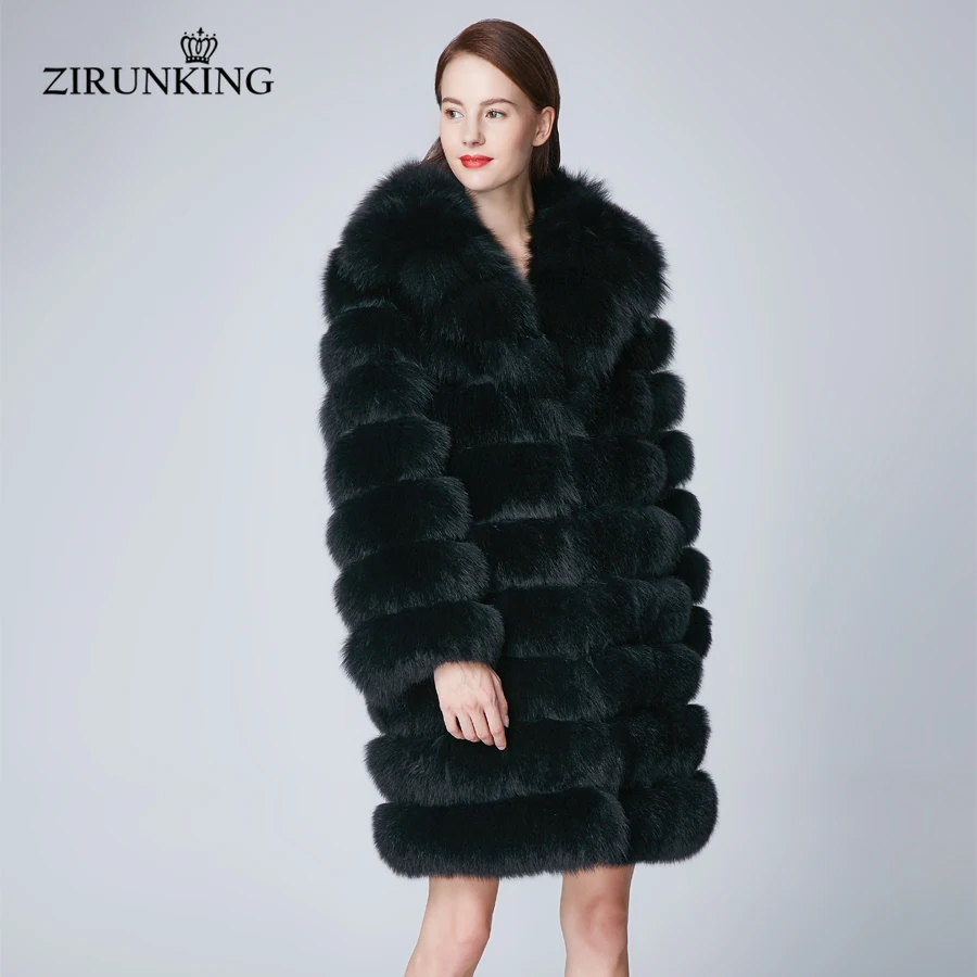 

ZIRUNKING Women Real Fox Fur Winter Coat Fashion Lady Turn-down Collar Thick Warm Natura Fur Outerwear Female Fur Coat ZC1855