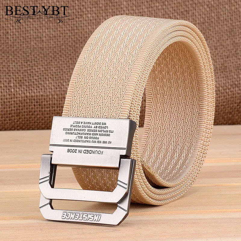 Best YBT Men Nylon Canvas Belt Alloy Double Buckle Belt Army Tactical Selling Sport Weave Cowboy Pants Men High Quality Belt