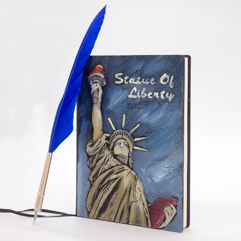 Liberty, Regalo Creativo, dipinto A Mano-In Rilievo Vintage Notebook con Penna D'oca, Piuma Penna