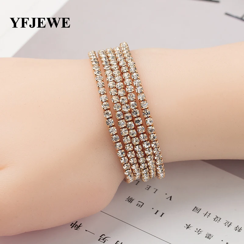 YFJEWE 5 Pcs Top Crystal Elasticity Wrap Bracelets for Women Silver Color Bridal Wedding Bangle Jewelry Gift Hot Sale B132