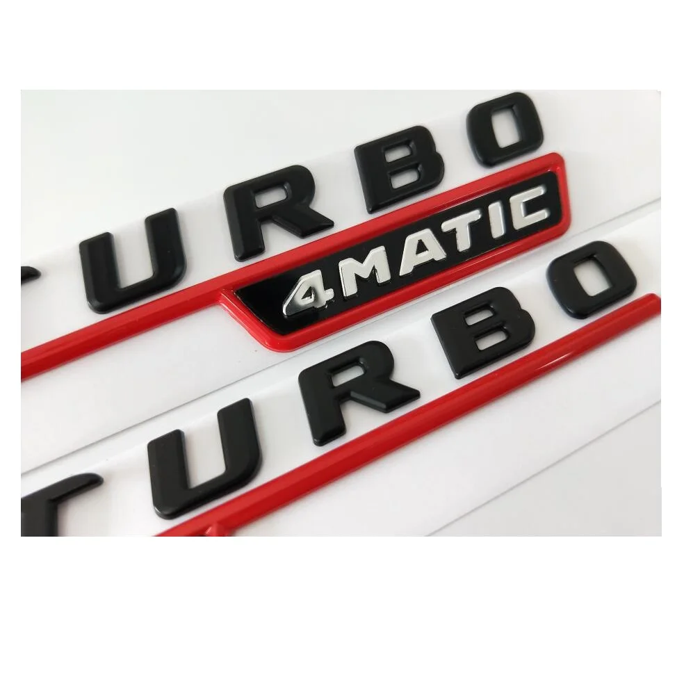 Black Red BITURBO TURBO 4MATIC Fender Flat Letters Emblems Badges Decal Sticker for Mercedes Benz AMG 2017-2019