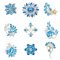 DIEZI New Bride Bouquet Summer Blue Luxury Beach Brooches for Wedding Korean Leaf Flower Rhinestone Brooch Pins Women Brooch