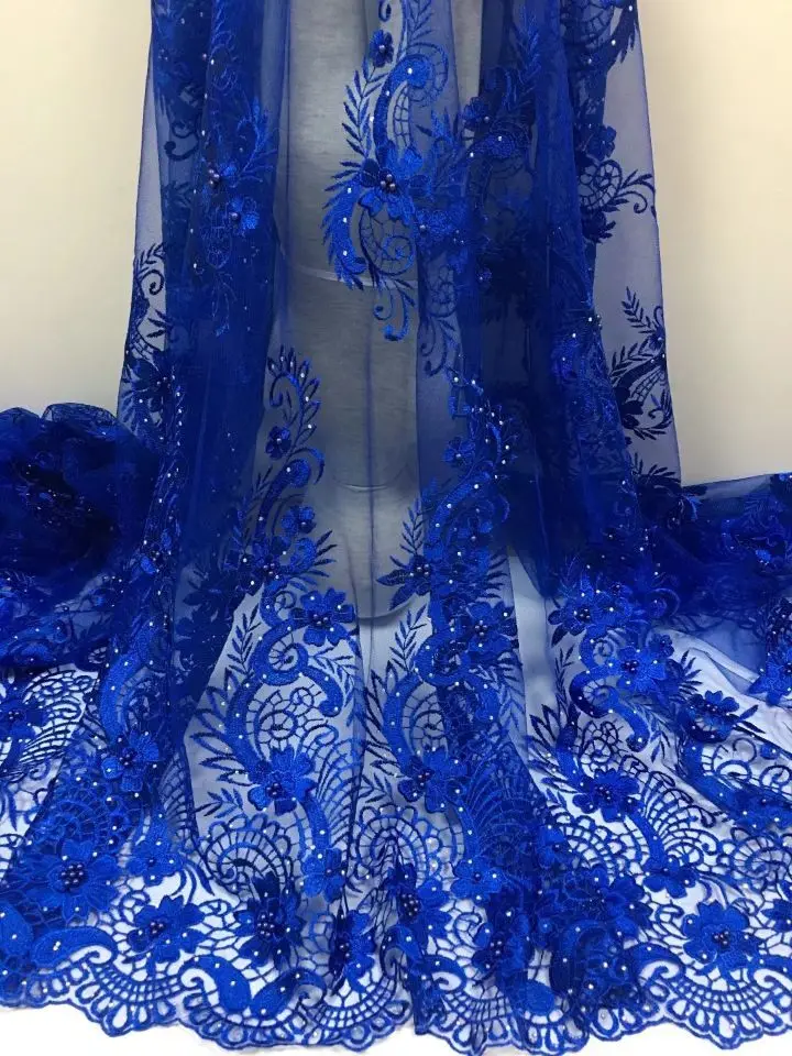 

5 Yards/pc Wonderful royal blue french net lace fabric match rhinestone african mesh lace for dress CF17-2