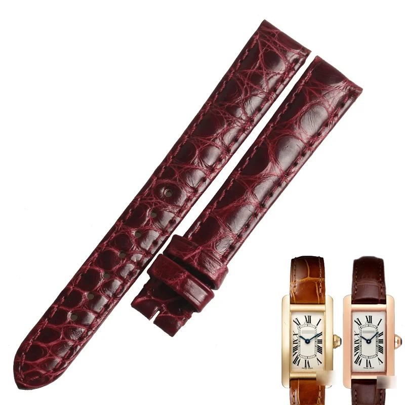 WENTUAL watchband for Cartier TANK W2601556 woman alligator skin /crocodile grain 13MM