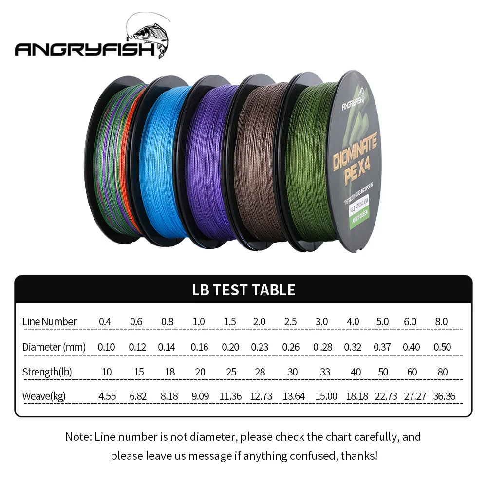 Angryfish PE Line 500M Pruple Braided Fishing Line 4 Strand PE Line Braid Multifilament Fishing Line 15 20 25 30 40 50 60 80LB