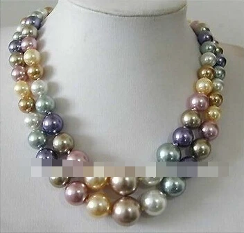 

2 Row 8-16MM South Sea Multicolor shell pearl Necklace 17"-18"