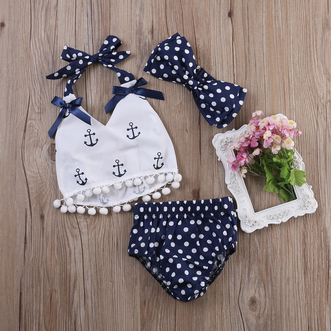 Summer 3Pcs/set Infant Baby Girls Sunsuit 0-24M 3