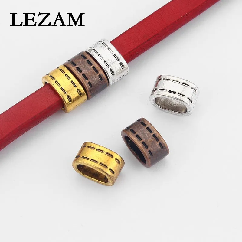 Wholesale 50pcs Antique Silver Color/Gold/Copper Slider Spacer Beads For Thick Licorice Leather Bracelet Making