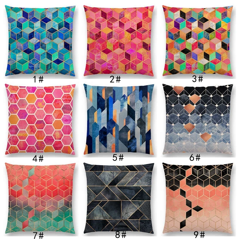 New Abstract Nature Ornate Crystal Gradient Colorful Cubes Dazzling Diamond Geometric Patterns Car Cushion Cover Pillow Case