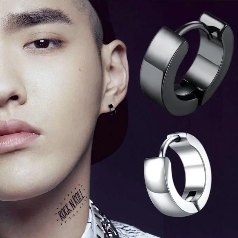 Vintage Gun Black Hoops Earrings For Men Party Accessories Cool Fashion Silver 925 Earring Male Jewelry For Boy Birthday Gift