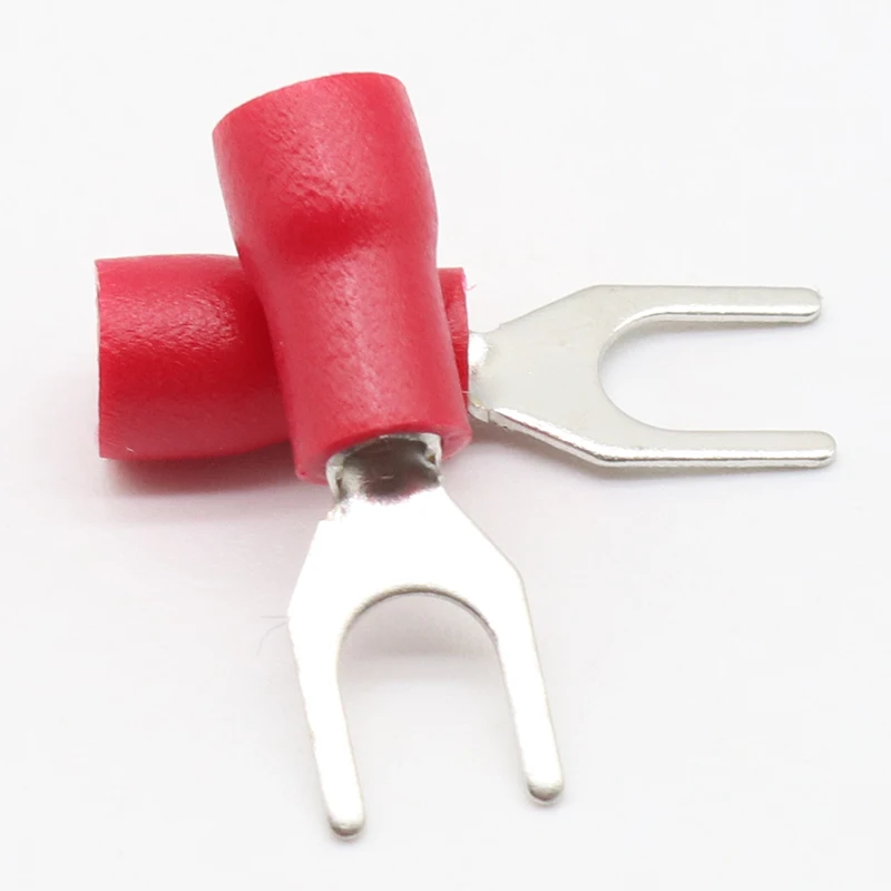 SV1.25-4 Red Furcate Fork Spade 22~16AWG Wire Crimp pressed terminals Cable Wire Connector 100PCS/Pack SV1-4 SV