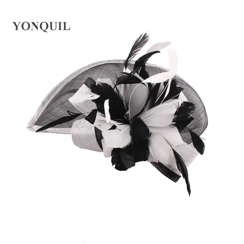 Elegante Sinamay Fascinator Hüte mit Feder blume Sinamay Trims Cocktail und Race Hüte Hochzeit Braut Kopf bedeckung mehrere Farben – Detail 27