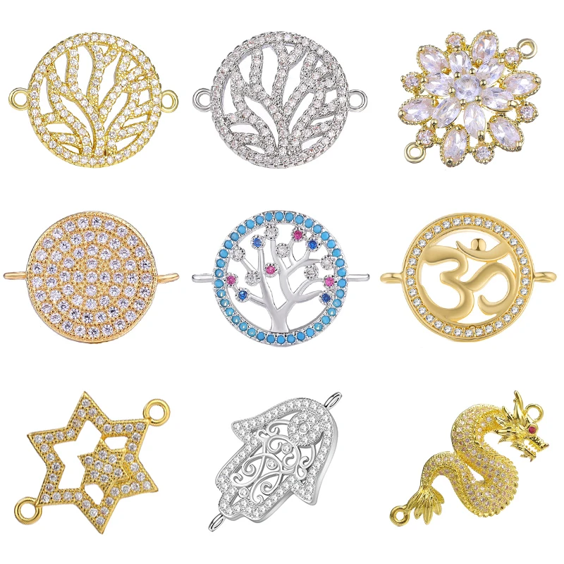 Juya DIY Needlework Jewelry Findings Handmade Cubic Zirconia Copper Decorative Charm Connectors For Bracelets Earrings Making