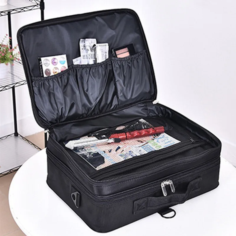 Professional makeup shoulder bag cosmetic big toolbox storage handbag with mirror travel beauty nail box messenger bags suitcase