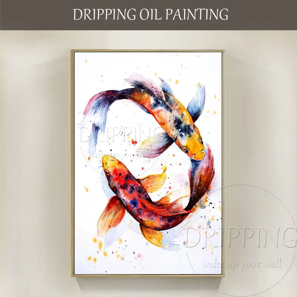 

Wall Decor Painting Hand-painted Modern Animal Fish Oil Painting on Canvas Impressionist Fishes Oil Painting for Kitchen Decor