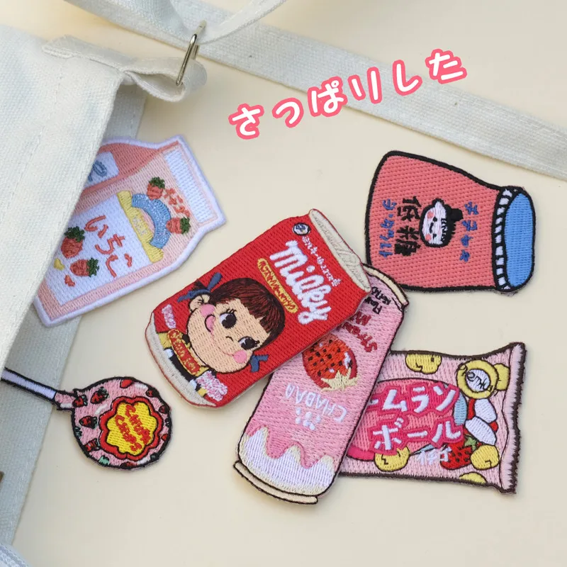 Cute fashion drinks candy sticker embroidery cloth paste clothing patch hole DIY accessories stick on patch for kids clothes