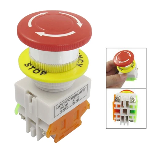 Capuchon champignon rouge 1NO 1NC, interrupteur à bouton-poussoir d'arrêt d'urgence AC 660V 10A, en stock