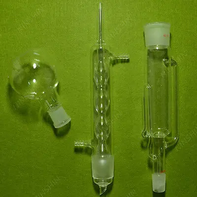 250ml Soxhlet Extractor with one 24/40 250MLBoiling Flask, 40/38 ground joint for the extractor and the Condenser,Lab Glass