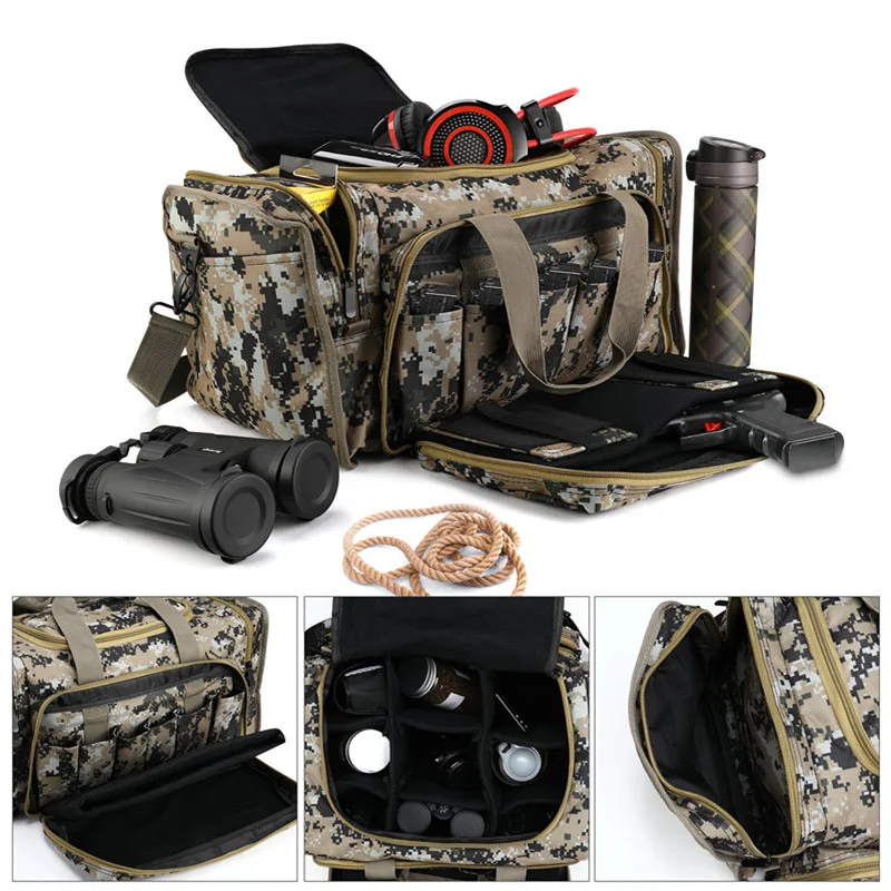 Tactical Gun Range Bag Shooting Duffle Bags for Handguns Pistols with Lockable Zipper and Heavy Duty Antiskid Feet(Camouflage)