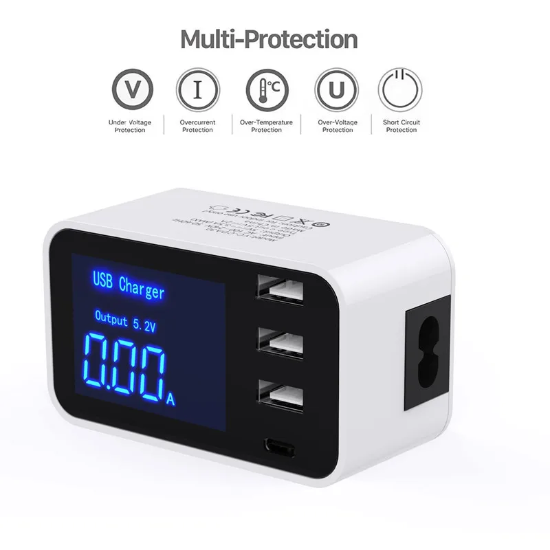 Quick Charge Type C USB Charger HUB Led Display Wall Charger Fast Mobile Phone Charger For iPhone Samsung USB Adapter EU US Plug image 3