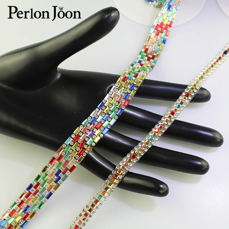 1 yard Mixed color rhinestone hot fix tape ribbon glass crystal rhinestone decoration iron on shoes clothing accessories TR026