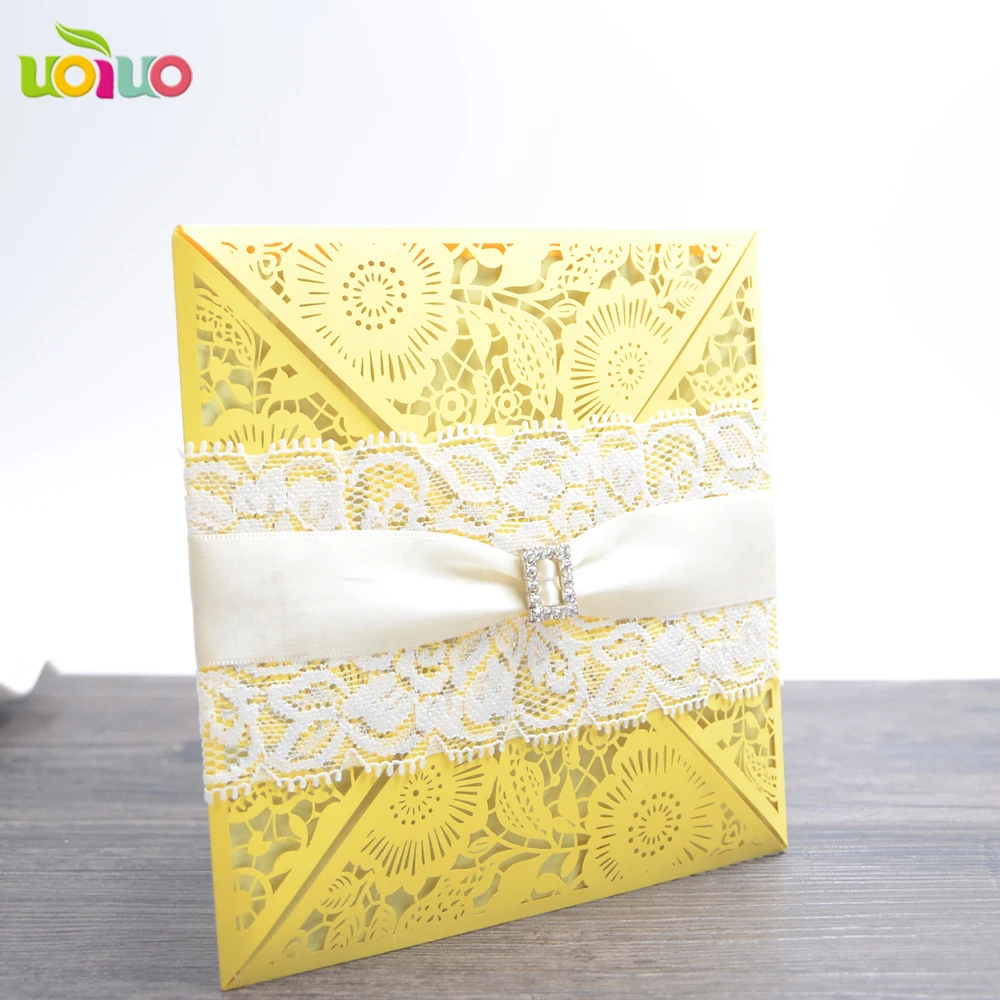 

DIY 25set free customize inc105 laser cut wedding invitation card goldt,tied bow ,brooch rhinestone,printing card,envelope seal