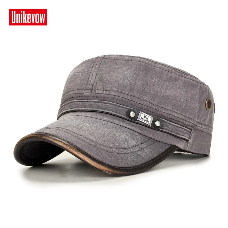 UNIKEVOW-Sombrero plano de algodón 100% para hombre, gorra Vintage de patrulla Cadete, para exteriores, con visera de Pu