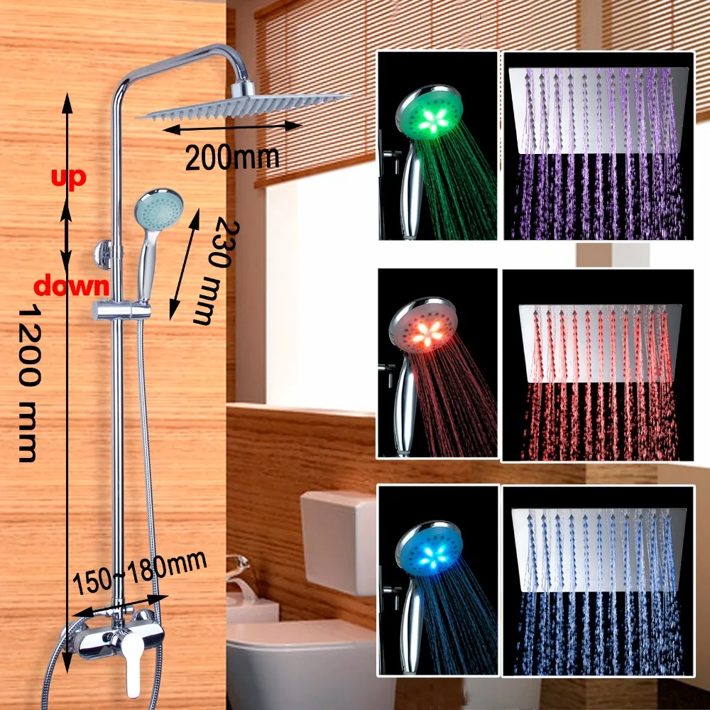 LED Rainfall Bathroom Shower Set Faucets 8