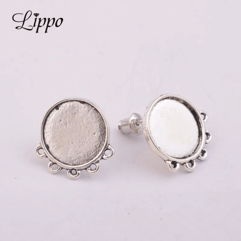 

30pcs 14mm 20mm Cabochon Base Stud Earrings Antique Silver Earrings Connectors