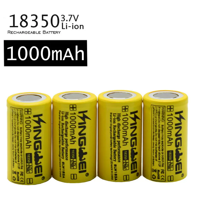 100 pz/lotto kingwei 18350 1000 mAh 3.7 V Batteria Ricaricabile Li-Ion Batteria Al Litio per Led Torcia Elettrica Della Macchina Fotografica Del Faro