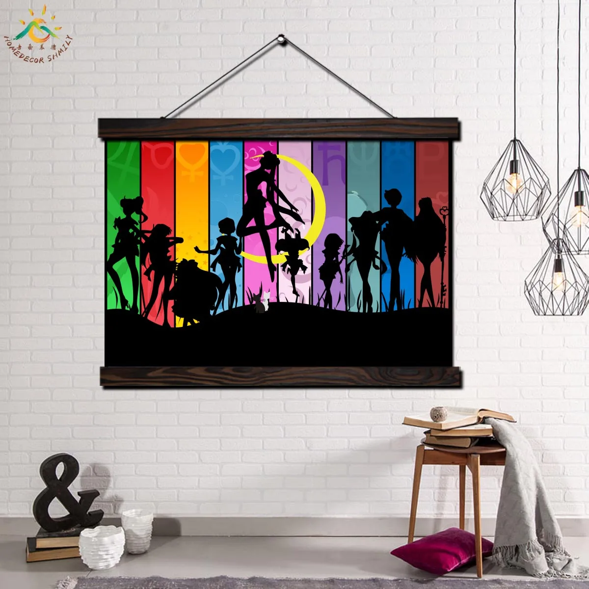 Cartoon Disco Girls Modern Wall Art Print Art Picture And Poster Solid Wood Hanging Scroll Canvas Painting for Child's Room