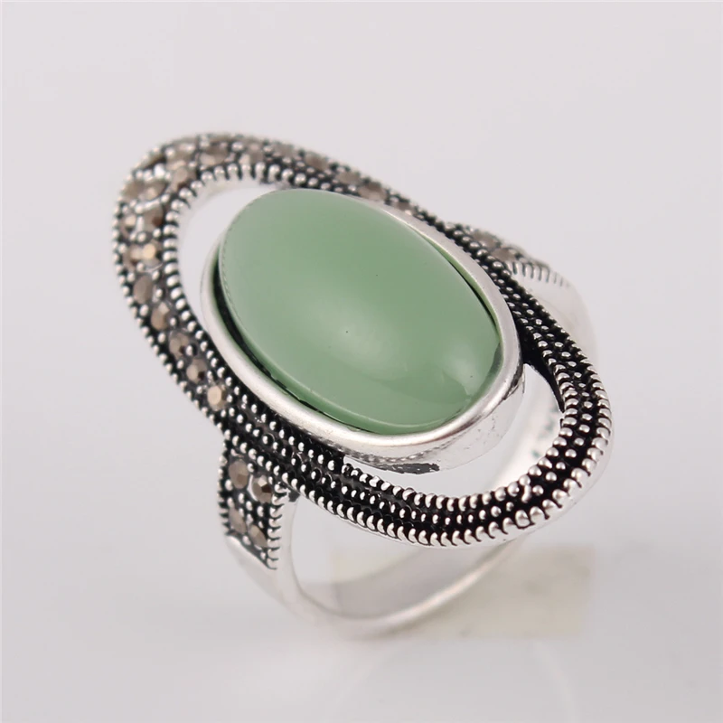 Ajojewel Vintage Jewelry Opal Green Cocktail Ring Black Rhinestone Rings For Women Mix Wholesale